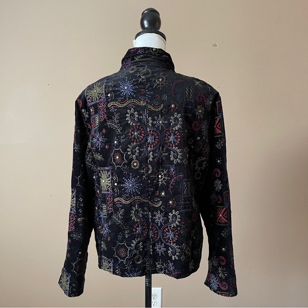 CHICO'S | Black Velour Embroidered Jacket Sz L - Picture 5 of 7